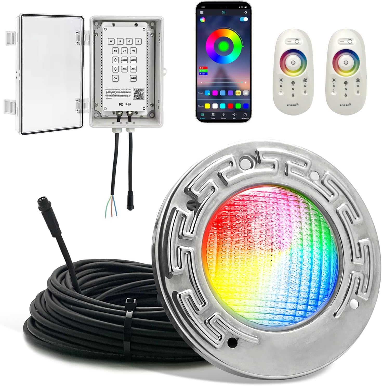 6 Inch Led Spa Inground Pool Light, 12v 20w 100ft Smart Swimming Pool Lighting Fixture With App/Remote/Controller Contains Transformer, 12 Volt Changing Underwater Light Pools, Lifetime Replacement