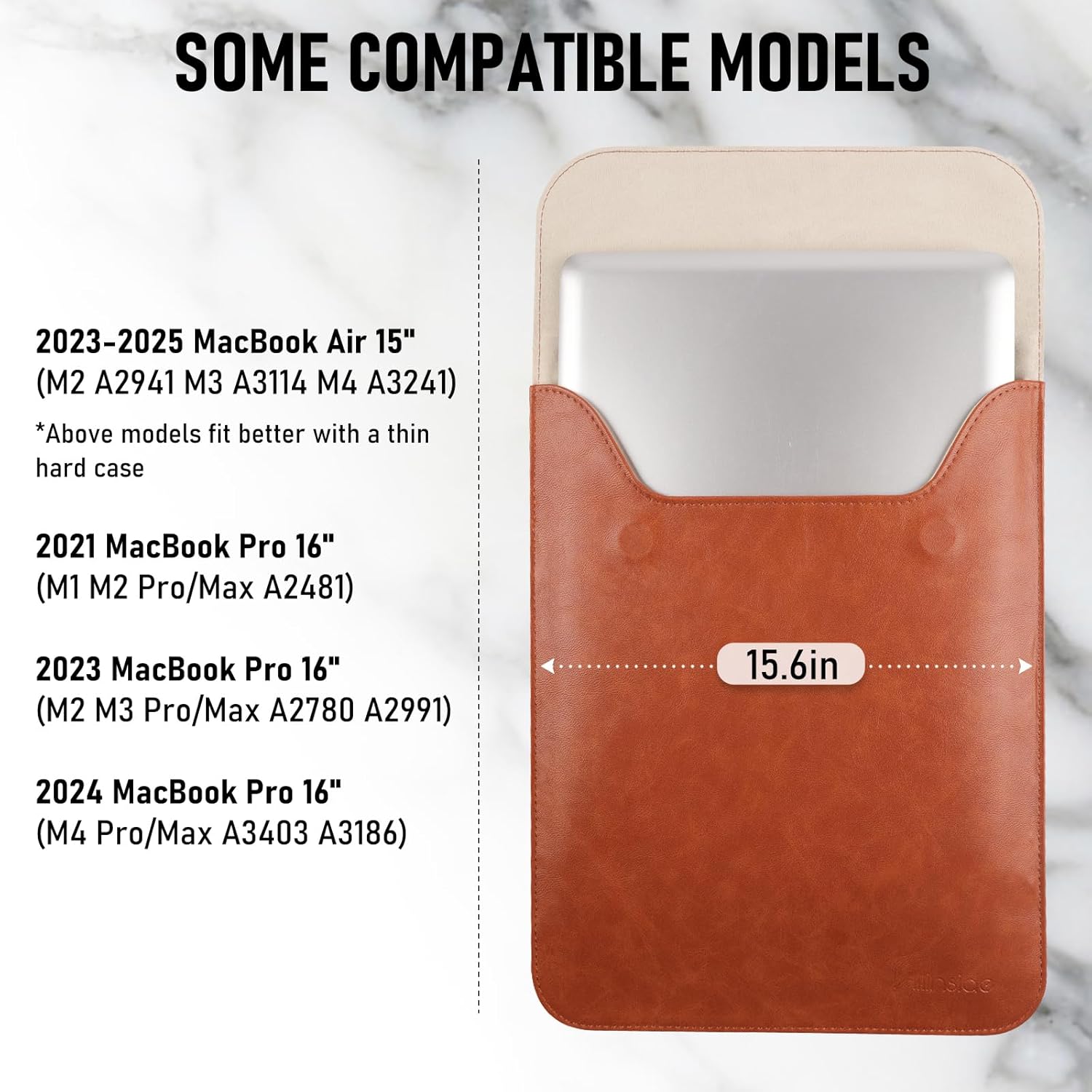 Allinside 15-16 inch Laptop Sleeve Case Compatible with MacBook Pro 15 2016–2019/MacBook Pro 16 2021–2024, Waterproof PU Leather Laptop Sleeve Bag Protective Vertical Case Cover, Brown - Image 2