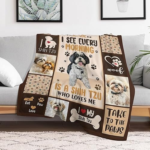 Miniatura 2 de Manta para perro, linda manta con estampado de animales de Shih Tzu para sofá, cama, decoración de cosas, ligera, suave y acogedora, forro polar de