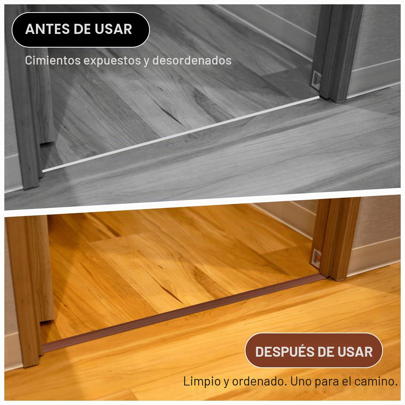 Perfil de Transición para Suelo - 5 cm x 3 m Perfil PVC Perfil Transición Suelo Desnivel Autoadhesivo, Perfil en T Listón de transición autoadhesivo, Listón Cubierta plana para juntas (Madera)