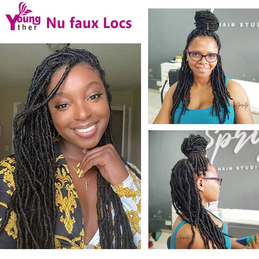 Youngther 22 inch New Faux Locs Crochet Hair 6 Packs Most Natural New Soft Locs Crochet Hair Curly Wavy Synthetic Hair Hair Extensions (22inch-1B#)