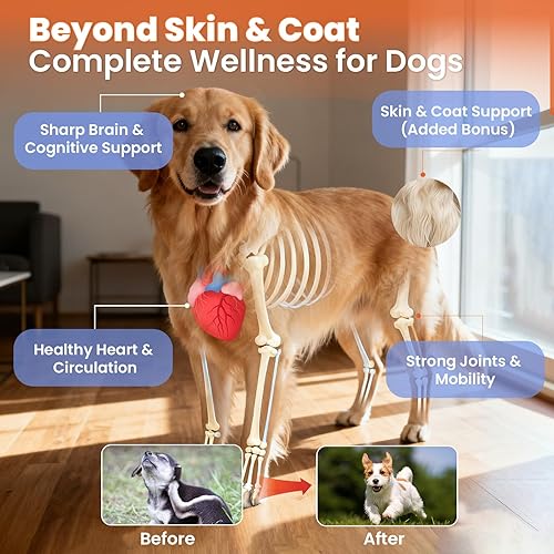 Miniatura 3 de Suplemento de aceite de salmón para la piel y el pelaje de perros, aceite de pescado omega 3 masticable con ácidos grasos EPA y DHA, alivio de la