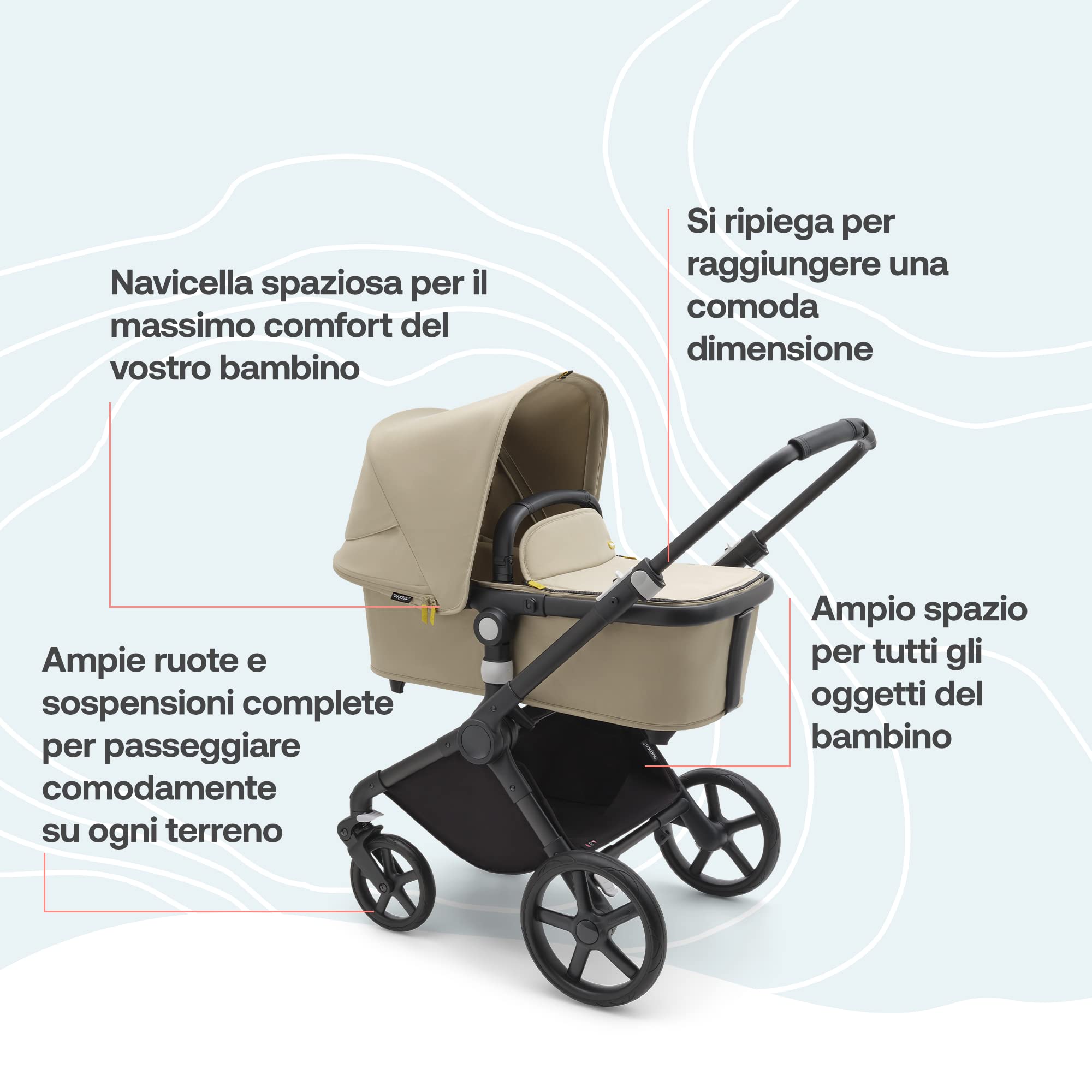 Bugaboo Fox Cub, Passeggino Multi-Terreno Leggero e Resistente, Design Robusto e Cappottina Extra-Large, Sistema di Chiusura in un Unico Pezzo che Resta in Piedi, Desert Beige