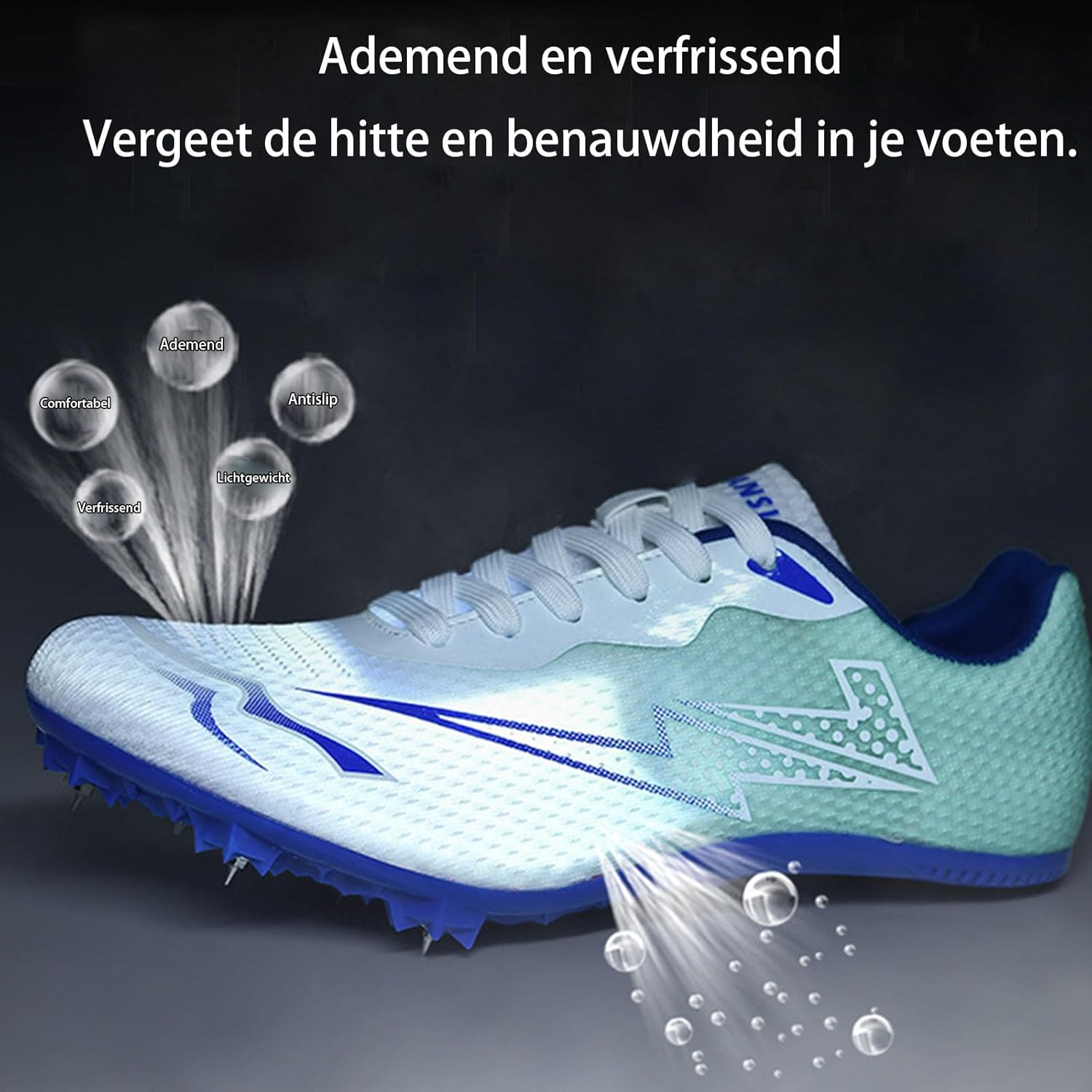 Mens New Track and Field Shoes, Mesh 8 Spikes Running Shoes Sprint Breathable High Jump Professional Racing Shoes,White and Blue,4