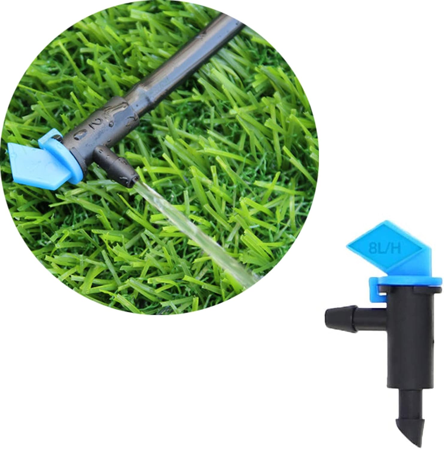 100 Pack 2 GPH Flag Irrigation Dripper Emitter 8L/H Garden Drip Emitters Connect 4mm/7mm Hose for Home Garden Trees Herbs (Blue)