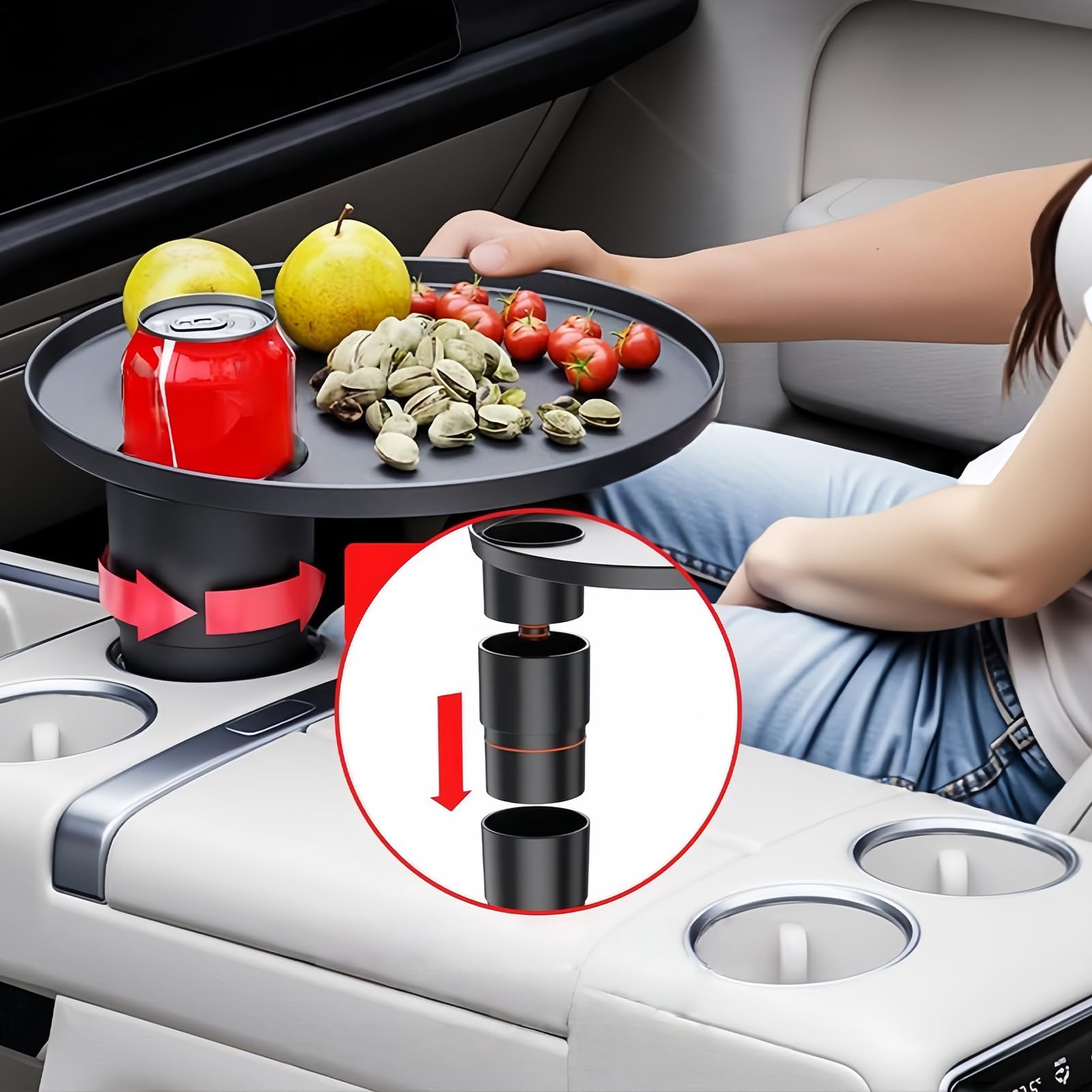Vassoio per portabicchieri – trasportabile estensibile regolabile, estensore portabicchieri con vassoio, per viaggi di guida lunga navetta, camion, campeggio, auto, SUV, berlina da pranzo