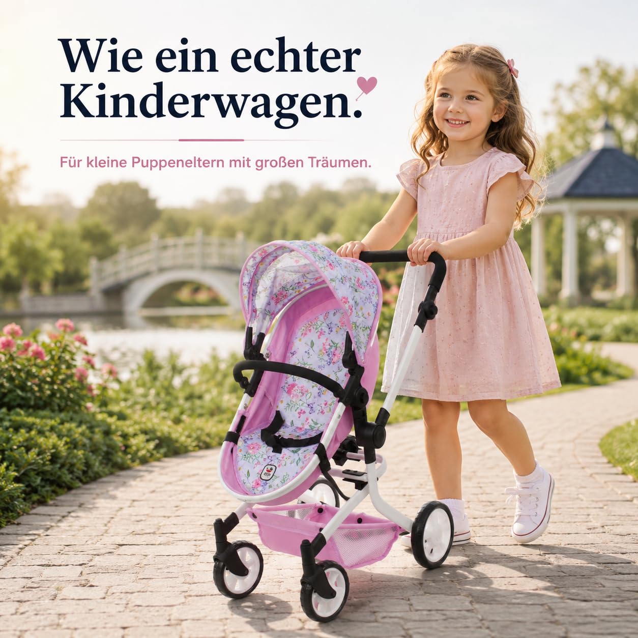 Bayer Chic 2000 Poussette poupée Mika 2 en 1 Pliable et réglable | Poussette poupée 2 en 1 pliable avec poignée réglable (47-80 cm), pour poupées jusqu'à 52 cm.