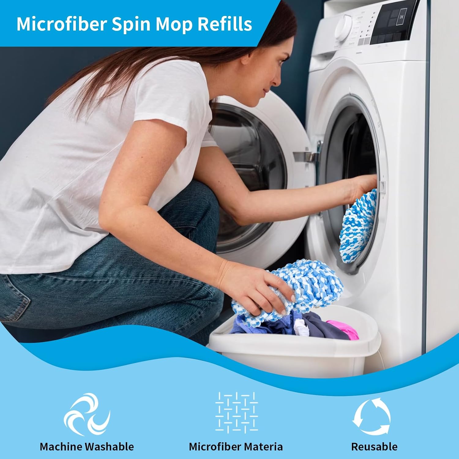 Pack of 4 Spin Mop Replacement Head Compatible with RinseClean 2 Tank System Only Microfiber Spin Mop Refills (4)