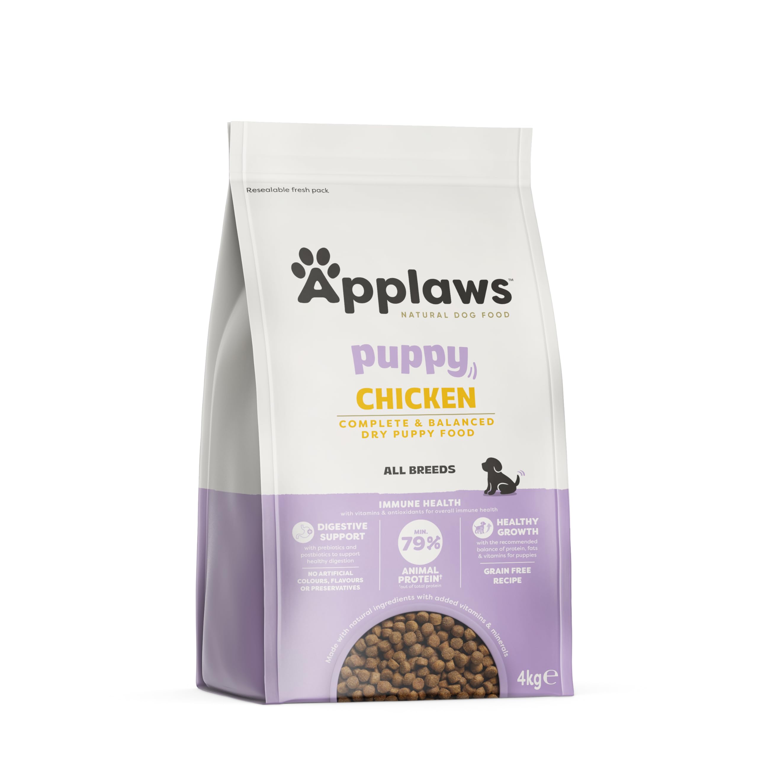 Applaws Complete and Grain Free Dry Puppy Dog Food 4kg Chicken, All Breeds, High Protein Dog Kibble (Pack of 1)