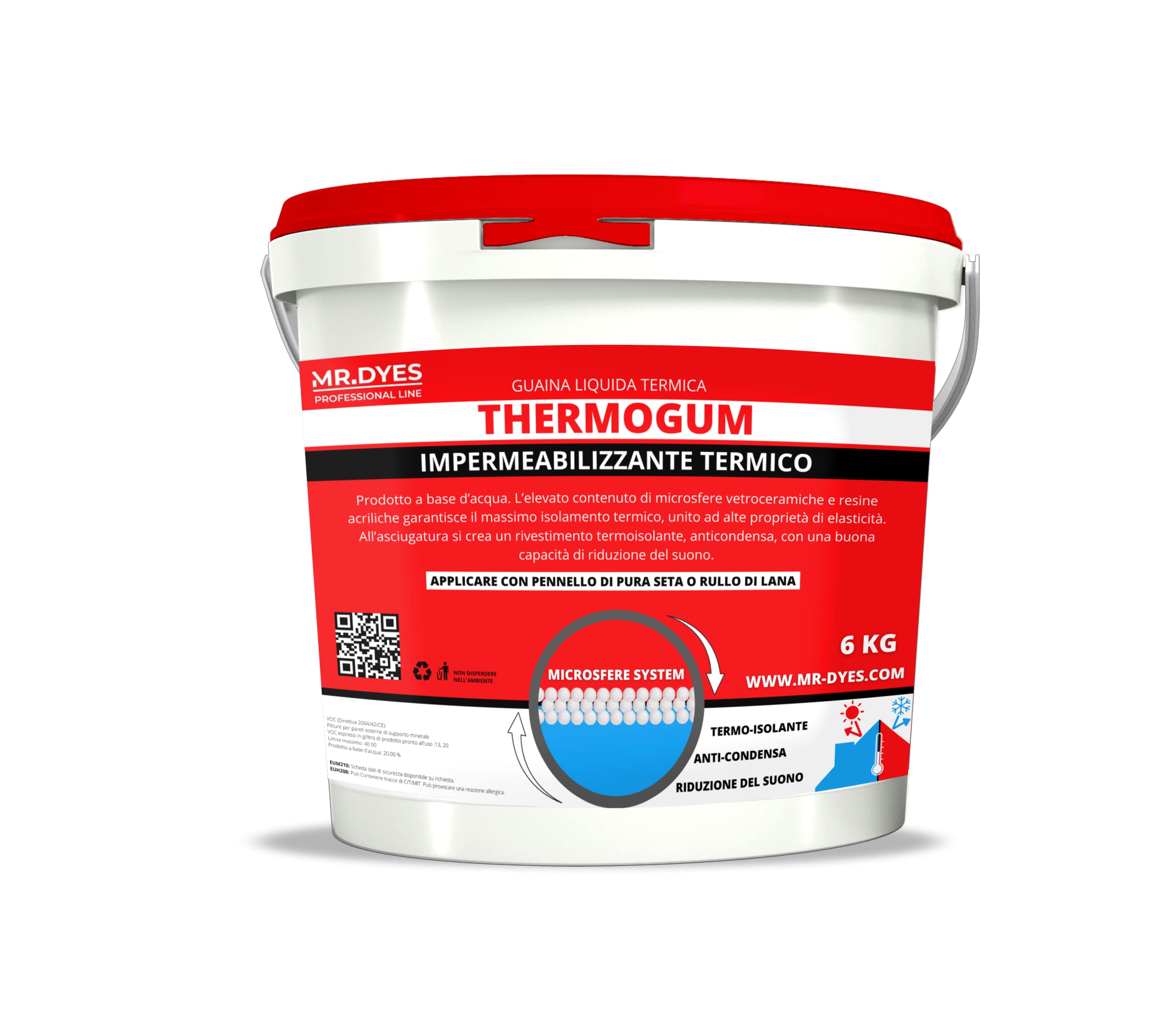 THERMOGUM GUAINA LIQUIDA TERMICA IMPERMEABILIZZANTE BIANCA da 1-6-20 KG. (STANDARD, 6 KG)