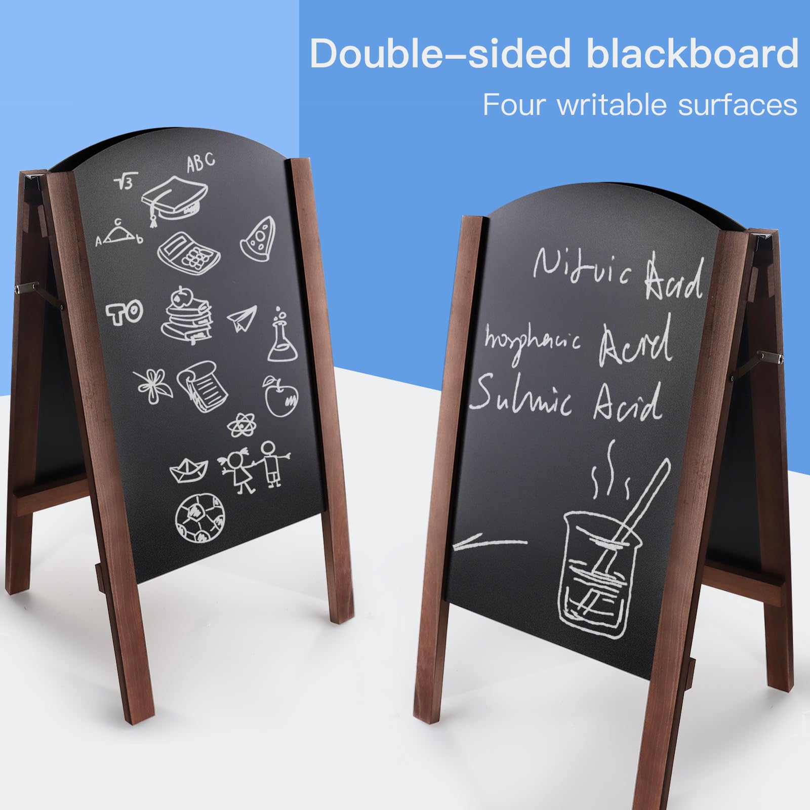 Pizarra plegable de doble cara, letrero portátil independiente con soporte, pizarra publicitaria reversible para cafetería, restaurante, tienda, eventos, uso interior y exterior, 45 x 41 x