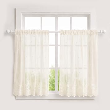 Molaxhome Kitchen Window Tier Curtains 58x36inch, Flower Lace Sheer Curtain Set 2 PanelsWindow Kitchen Cafe Curtains Pocket Window Treatment for Dinning Living Room Bedroom2pcs Beige 29x36 | Kitchen Valances for Windows,Cafe Valance,for Dinning Bath Room,2Pcs,Beige,W29xL36inch