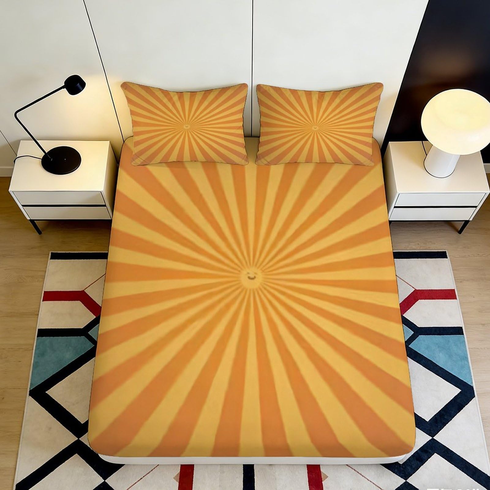 Pnayamiorkfel Style-6 3D Printed Sunburst Orange Fitted Sheet Microfiber Soft Bedroom Decor Sunrise Pattern Mattress Cover For Home Dorm 90X200x25cm