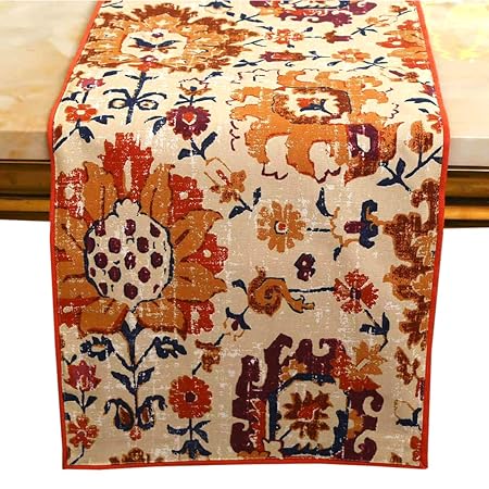 Bilberry Furnishing By Preeti Grover Dining Table Runner, Printed Anti Skid Runner For Dining / Center Table Suitable For 4 Seater & 6 Seater 13'' x 72'' -Beige