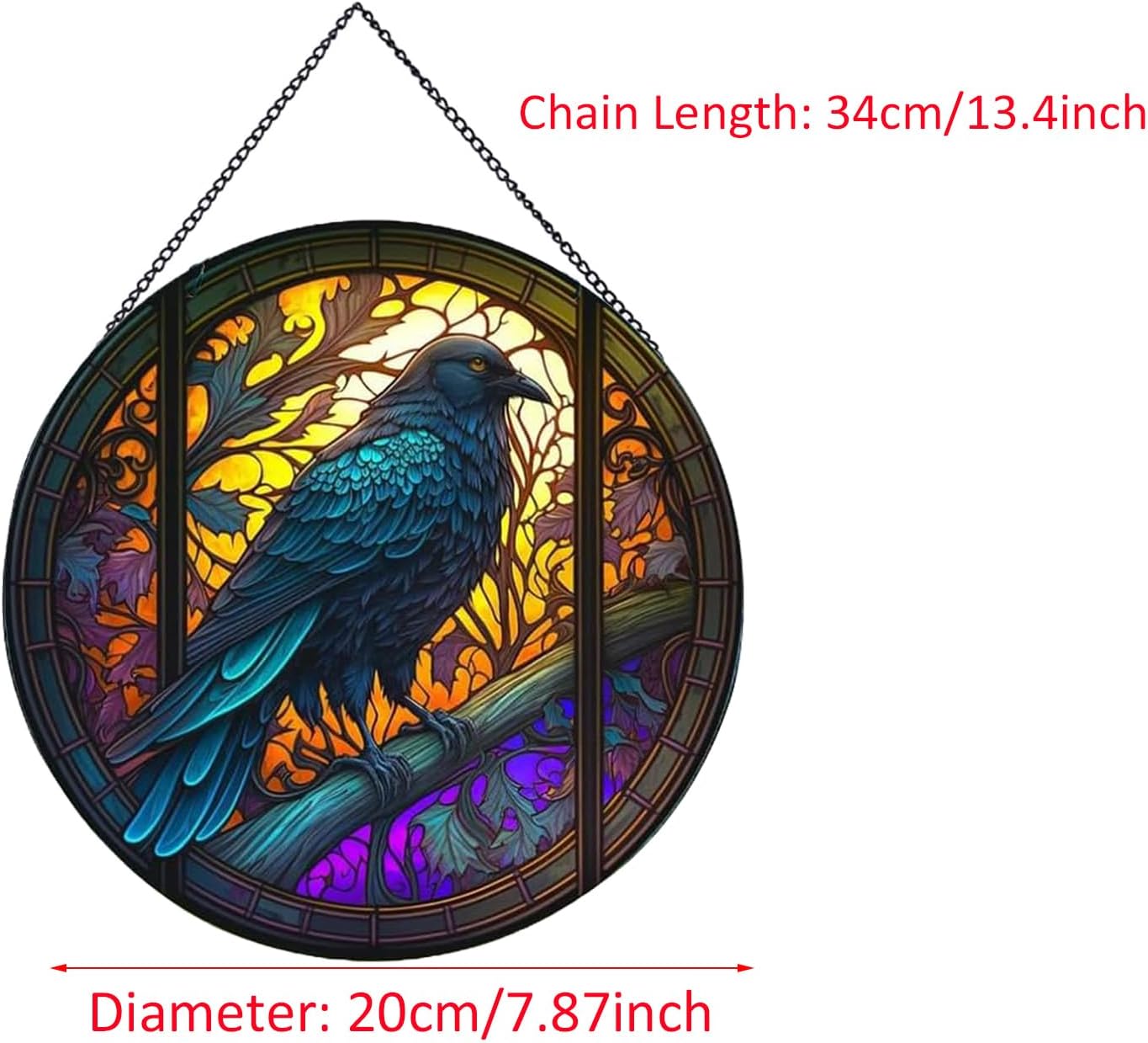 Crow Pattern Suncatcher Stained Glass,Hanging Stained Glass for Windows for Bird Lovers,20cm/7.87inch Hand-Painted Sun Catcher Garden Hangings Halloween Fall Christmas Decor for Home - Image 2