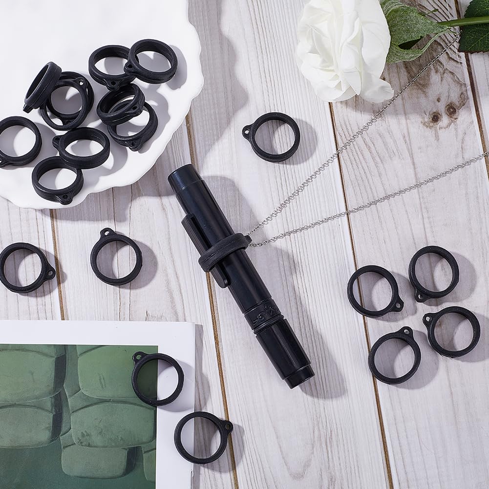 GORGECRAFT 20PCS Anti-Lost Silicone Rubber Rings 20mm Diameter Black Non-Lost O Rings Multipurpose Adjustable Holder Pendant for Necklace Lanyard Pens Device Keychains Office Supplies - Image 4