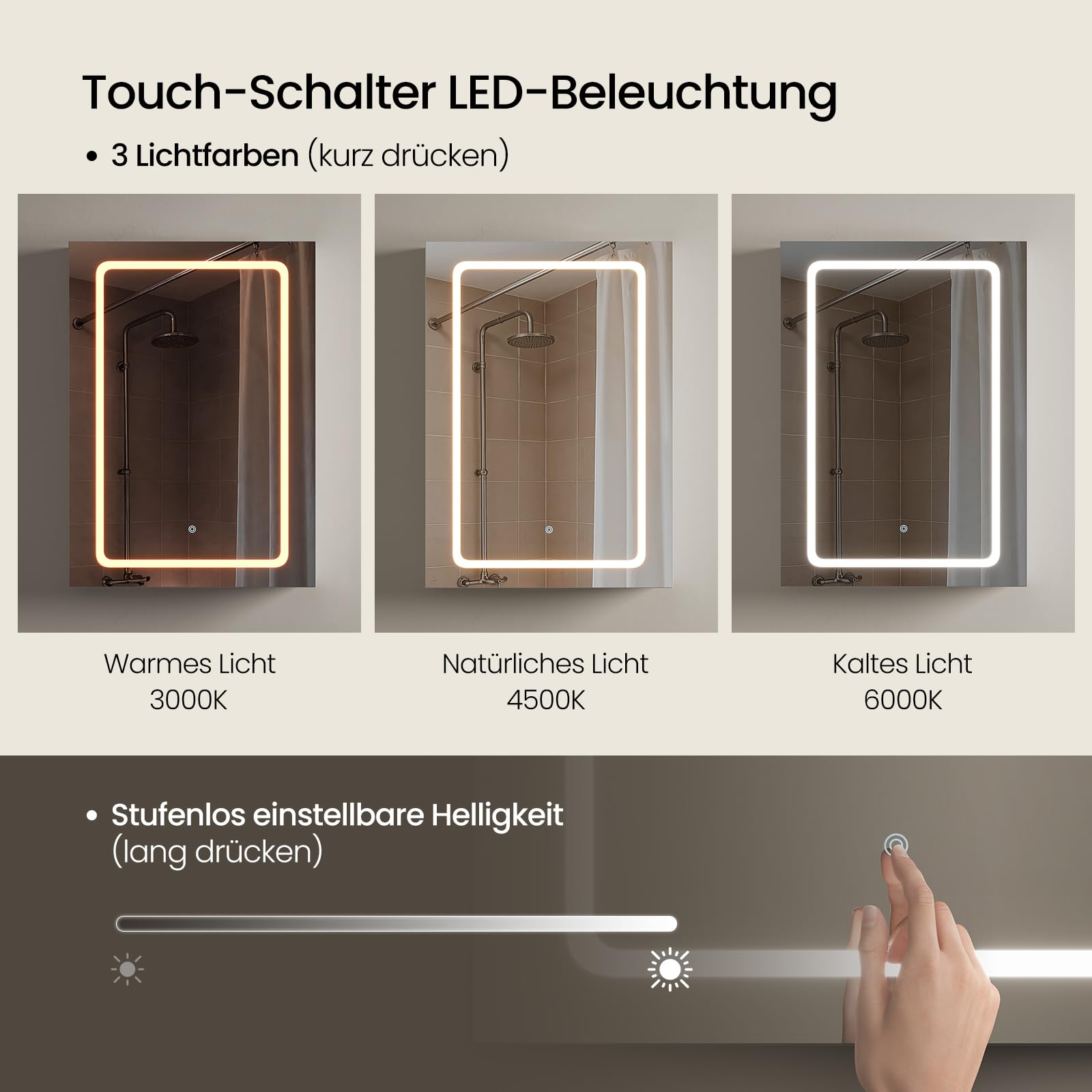 EUGAD Spiegelschrank für kleine Wohnungen Badzimmer, mit 1 Spiegeltür, 3 einstellbare Farbtemperaturen, mit verstellbaren Einlegeböden und Steckdosen, Weiß, 50 x 70 x 14,5 cm