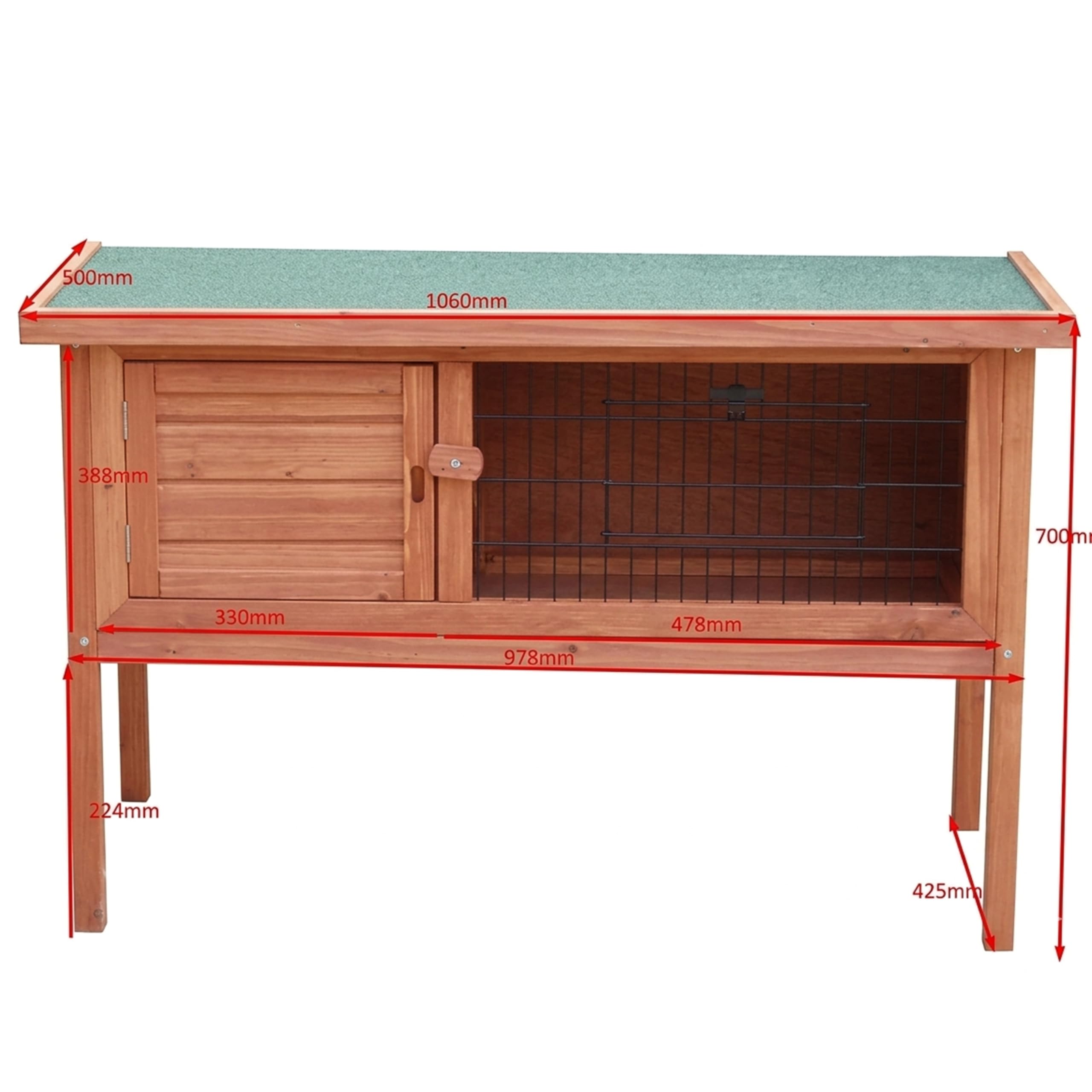 Conejera de Exterior | Jaula para cobayas de una Sola Planta | Hogar de Madera para Animales pequeños con Malla Frontal | Mediana - 106 x 50 x 70 cm