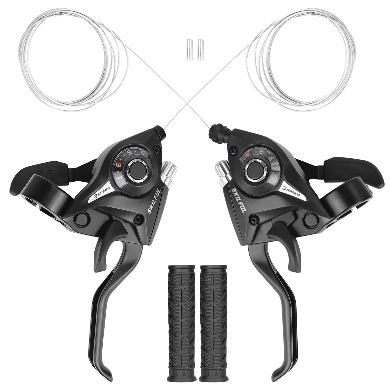 ZUKKA ST-EF51 3x8 Speed Shifter Lever 24 Speed With Gear Indicator and V Brake Cable for Mountain Bicycle Commuter Kids Bike With Grips (Pair)