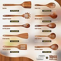 Vista 3 de Cucharas de madera para cocinar, juego de utensilios de cocina de madera de teca con ganchos, acabado liso, antiadherente, agarre cómodo, utensilios