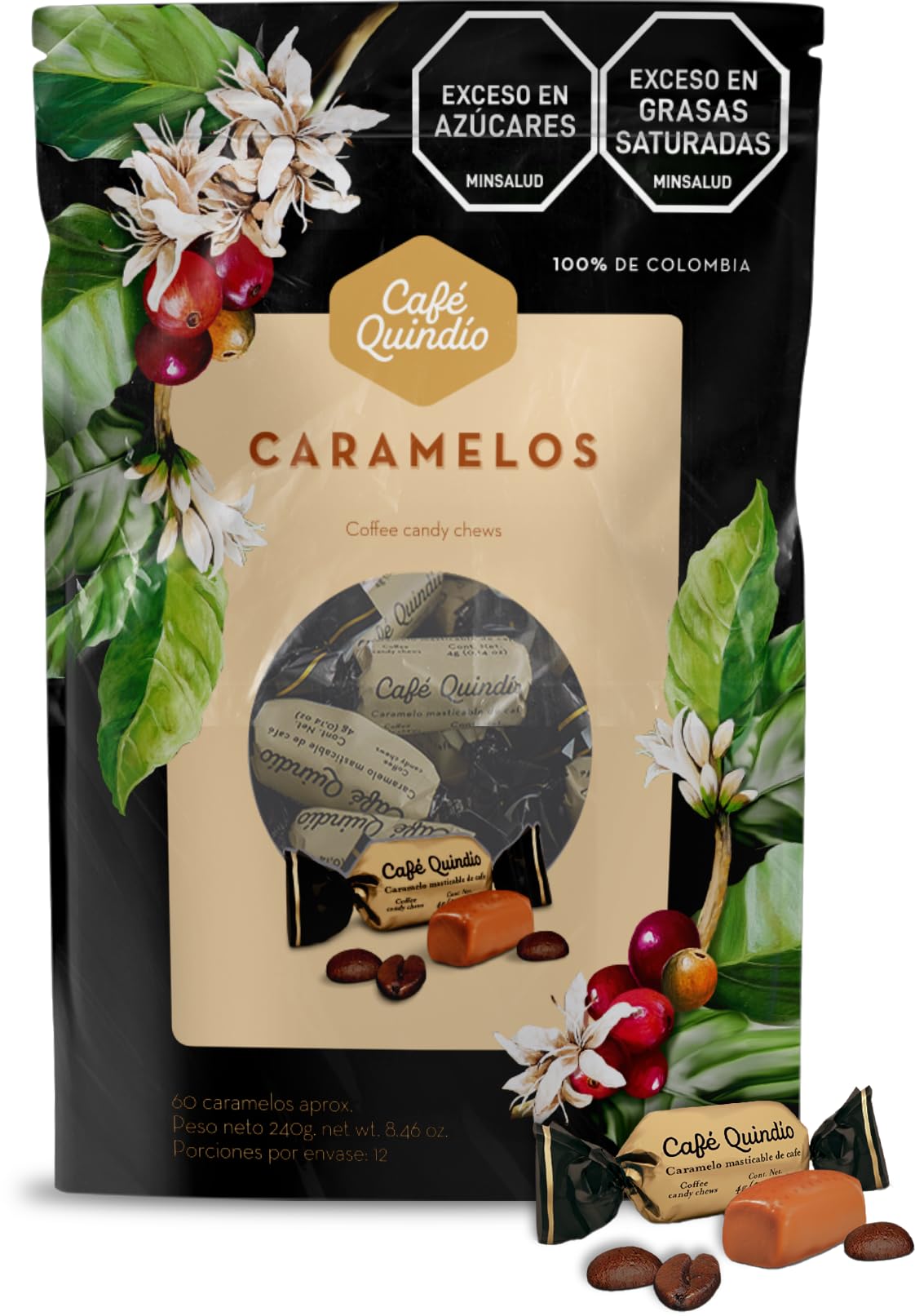 Cafe Quindio Chewy Coffee Caramels 8.5 oz Bag (240g) - Approximately 60 Candies