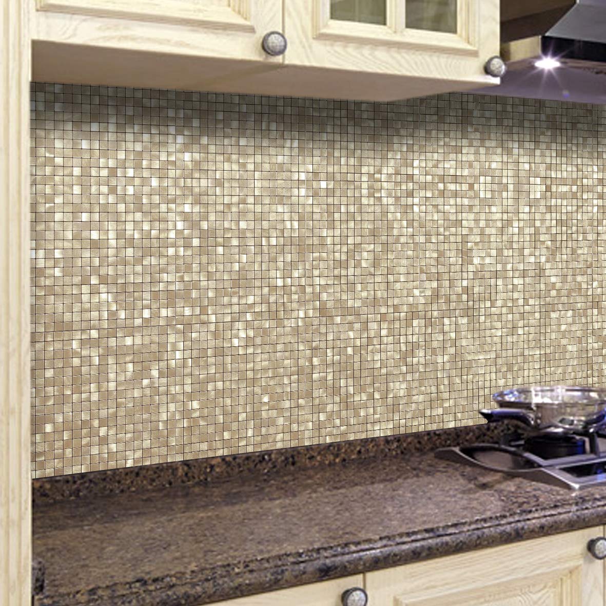 BeNice Pegatinas Azulejos Cocina Autoadhesivas Mosaico Dorado 10pzs