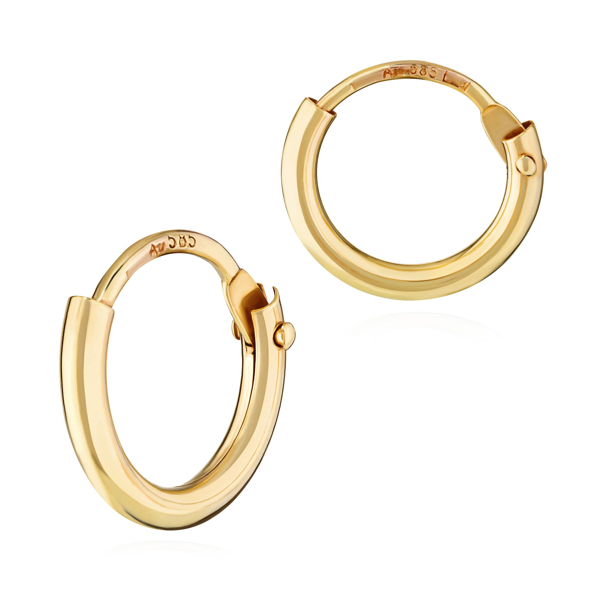 NKlaus Creolen für Herren aus 585 Gelbgold, klappbar, Stärke 1,3mm, 2 Stück