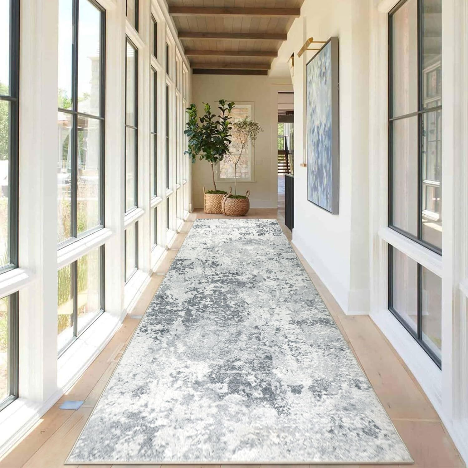 Homcomodar Abstract Runner Rug for Entryway 80x300cm Extra Long Modern Rug Runners Faux Woolen Bedroom Rug Floor Carpet Runner Non Shedding Throw Rugs for Bedroom Laundry Besides