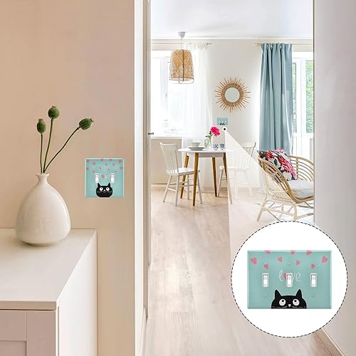 Miniatura 5 de Placa decorativa de pared con corazones rosados y lindos gatos negros sobre turquesa, interruptor de palanca, duradero y fácil de instalar para sala