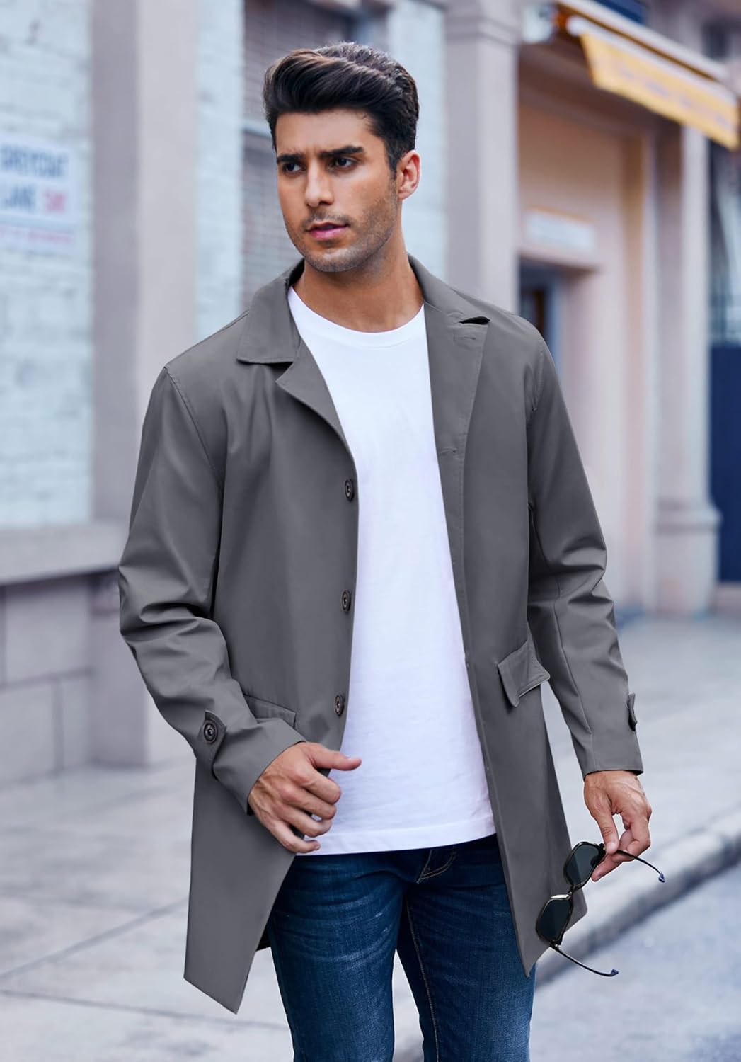 Mens Trench Coat Slim Fit Single Breasted Casual Long Jacket Lightweight Lapel Fall Windbreaker Overcoat - Image 3