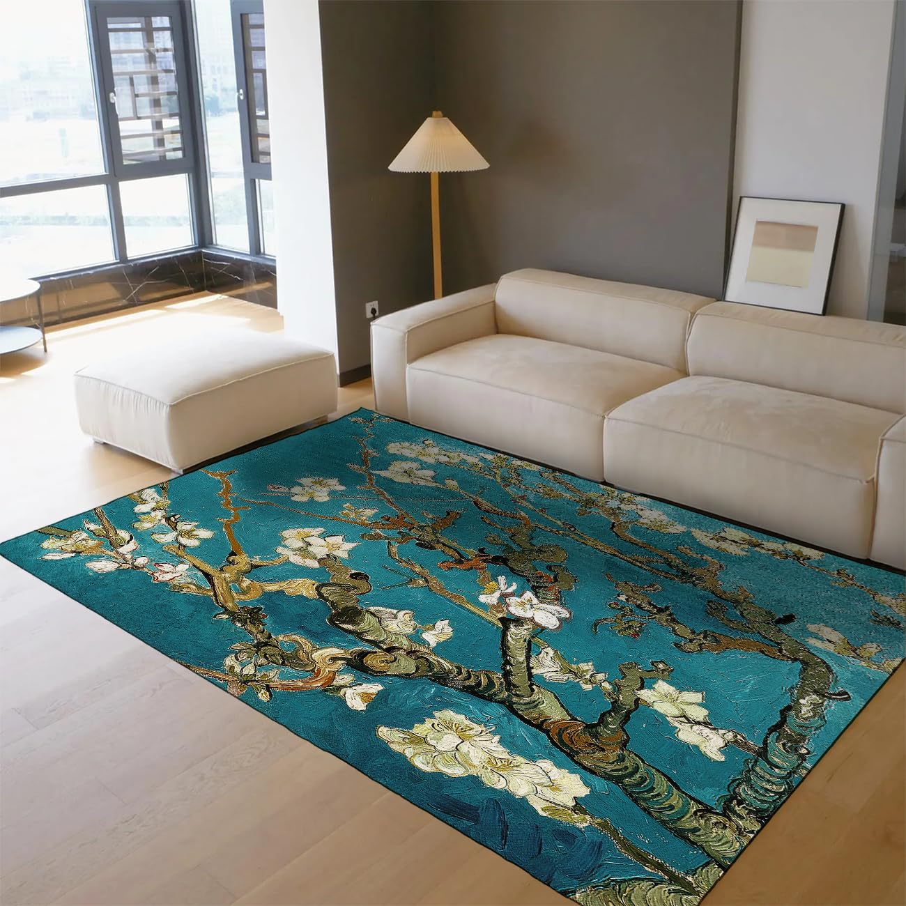 Tapis de style peinture à l'huile vintage fleurs d'abricot au tissage doux
