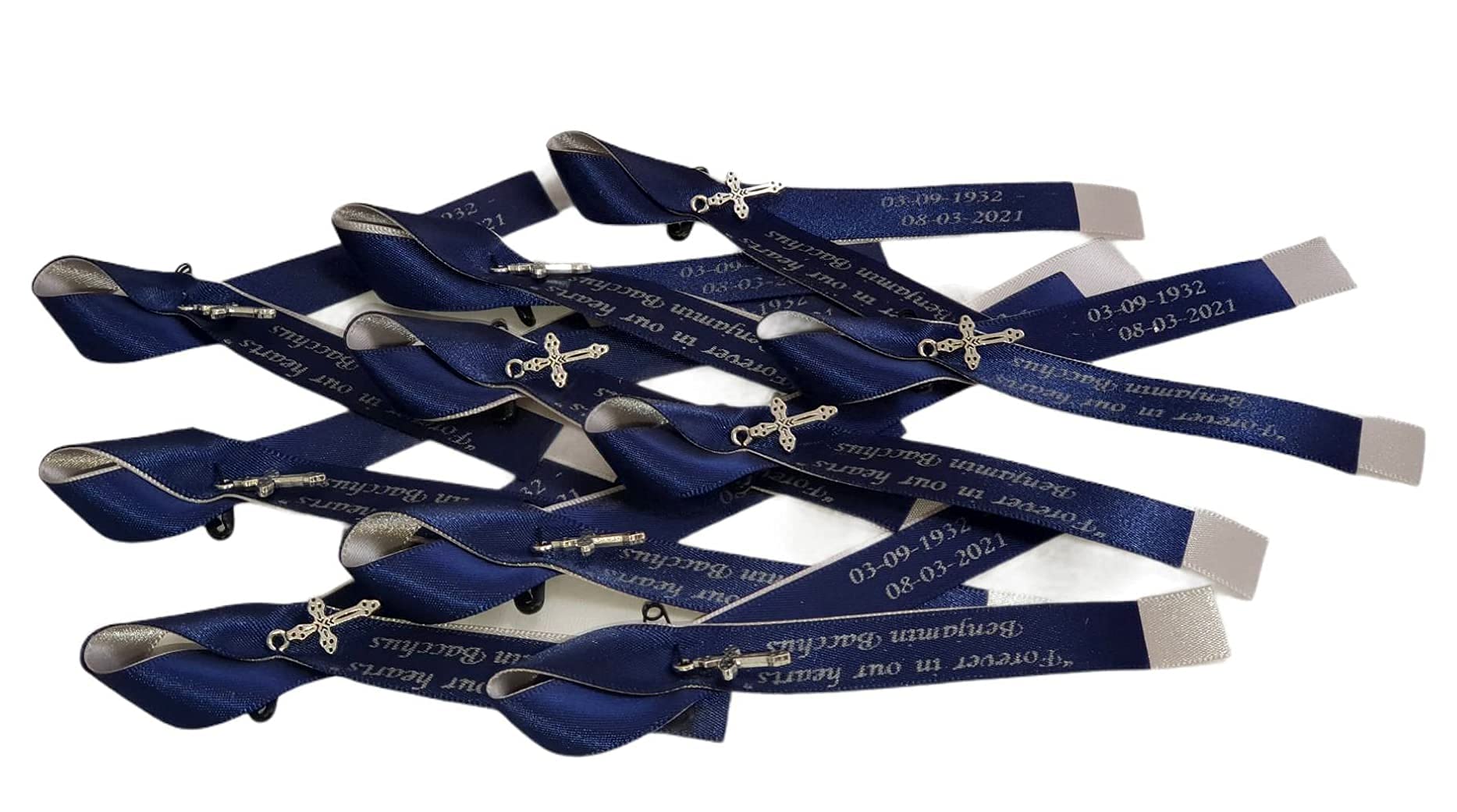 Two Layers Personalised Memorial Ribbons with Cross or Heart Charm x 10