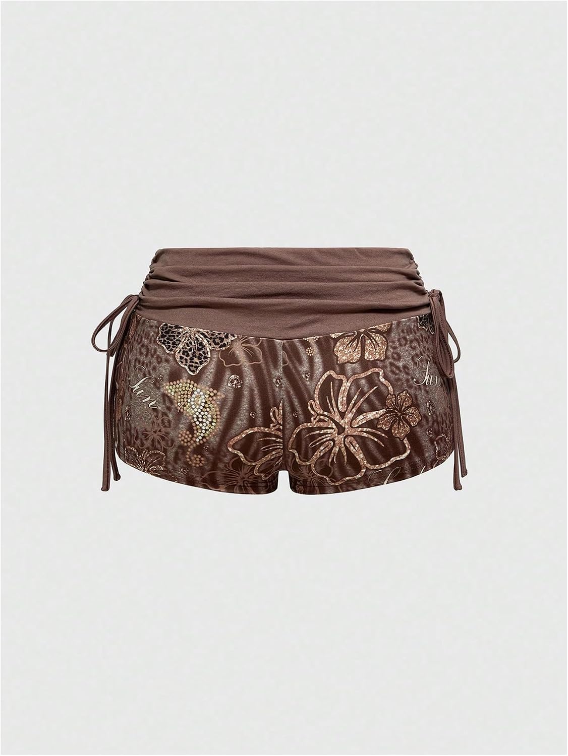 GORGLITTER Women's Rave Festival Micro Mini Shorts Y2k Vintage Floral Ruched Tie Side Going Out Shorts