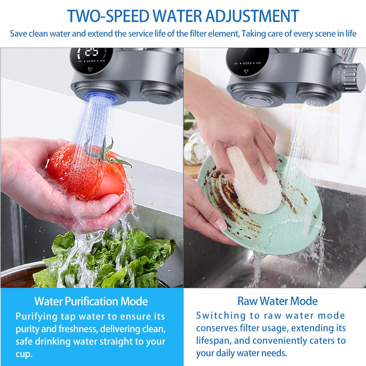 Faucet Water Purifier, Suitable for Sink faucets, Kitchens, bathrooms, Powerful Filtration, LED Display Water Temperature Filter time, Reduce Lead, Chlorine, Heavy Metal