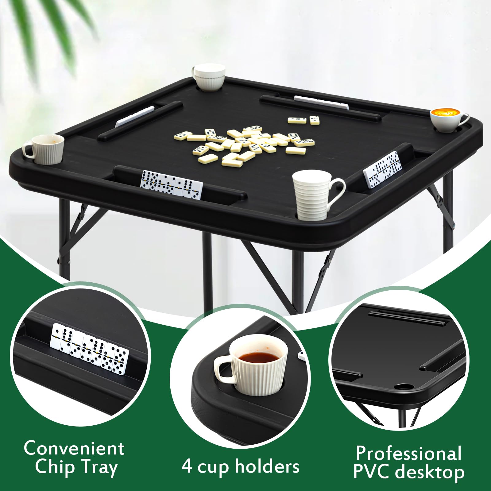 VEVOR Mahjong-Tisch Zusammenklappbar - Mit 4 Getränkehaltern Und Dominosteinen