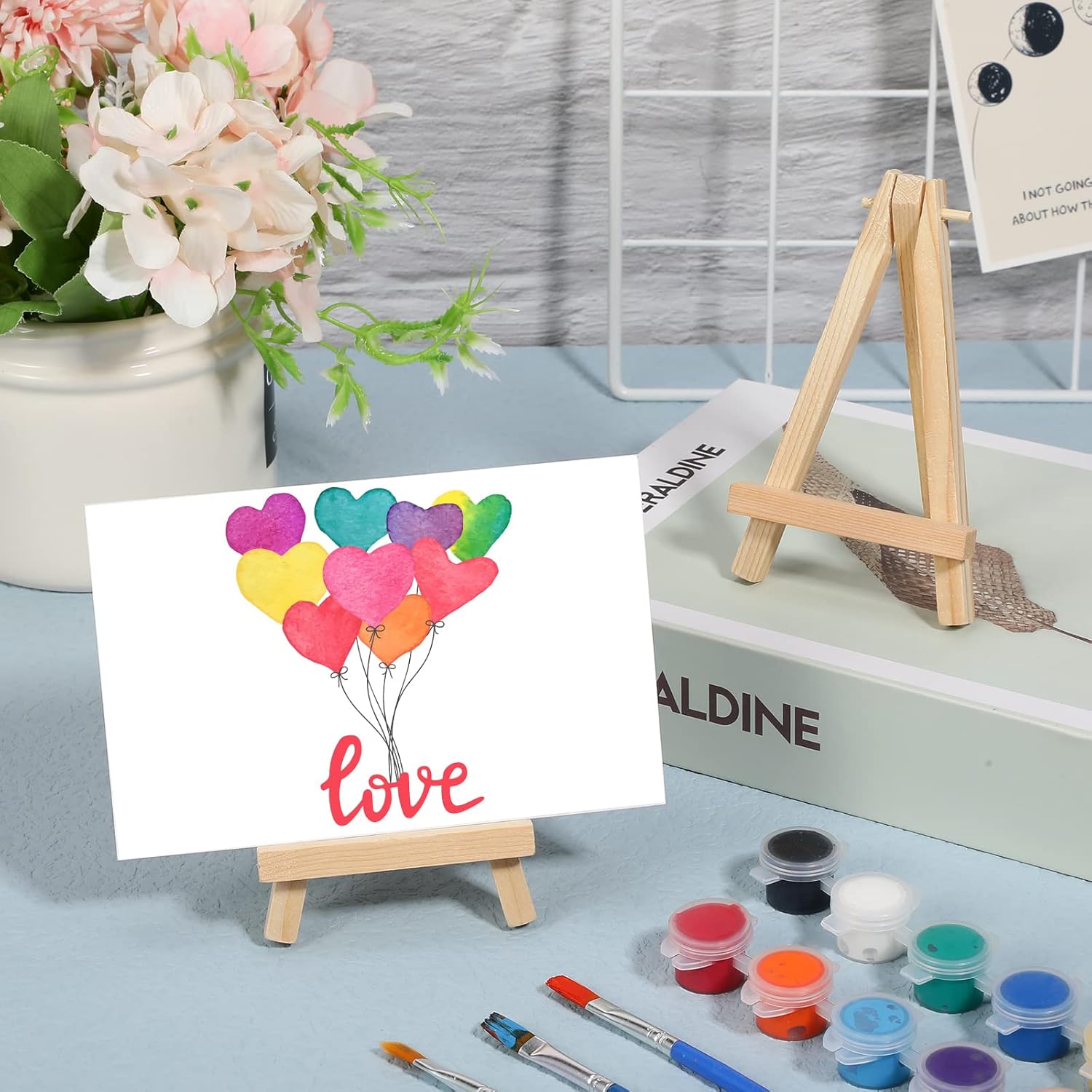 Mimorou 100 Pieces Mini Wood Easel Stands Small Wooden Canvas Easels Display Art Craft Tripod Painting Tabletop Holder for Artist Crafts, Business Cards, Photos, Gift(6 Inch)