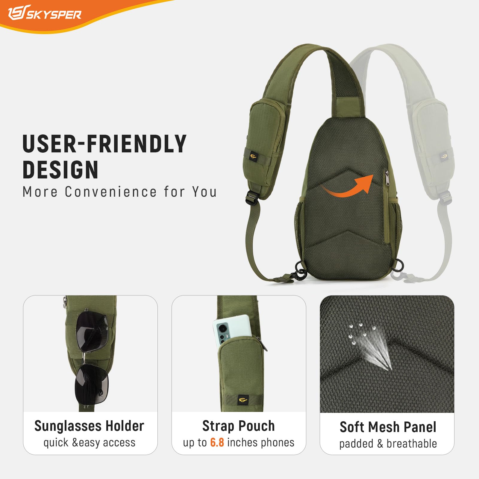 SKYSPER Sacs Bandoulière Homme Sling Bag Sac à Dos Anti - Pickpocket Sacoche Épaule pour Hommes et Femmes Voyage Sport