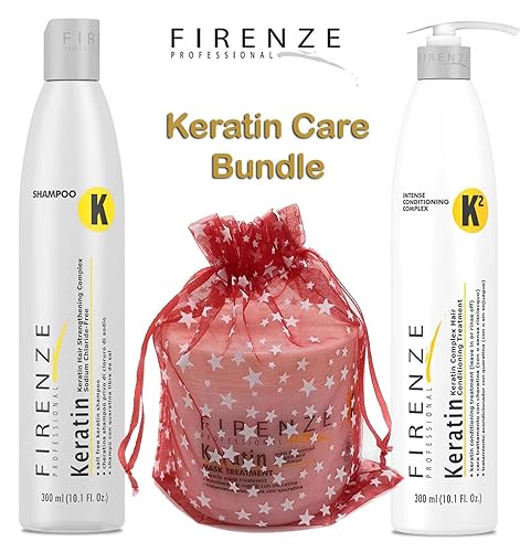 Miniatura 4 de Firenze Professional Keratin Care Bundle - Champú de queratina, acondicionador intenso y paquete de tratamiento de máscara con bolsa de regalo roja