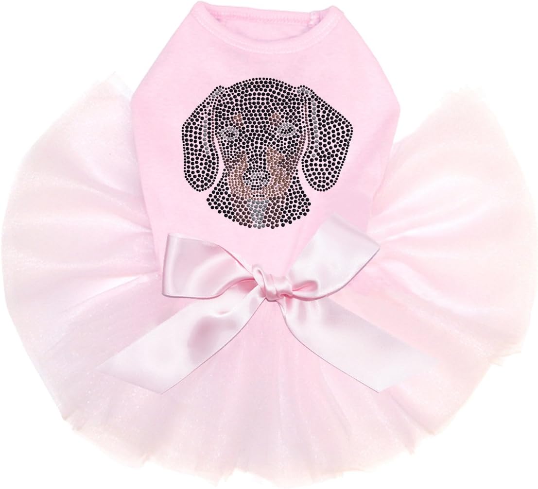 Dachshund Face Bling Rhinestone Dog Tutu Dress, M Pink