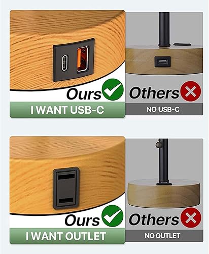 Miniatura 4 de Yolispa Lámpara de mesita de noche con control táctil con puertos USB C+A, salida de corriente alterna, lámpara de mesita de noche regulable para el