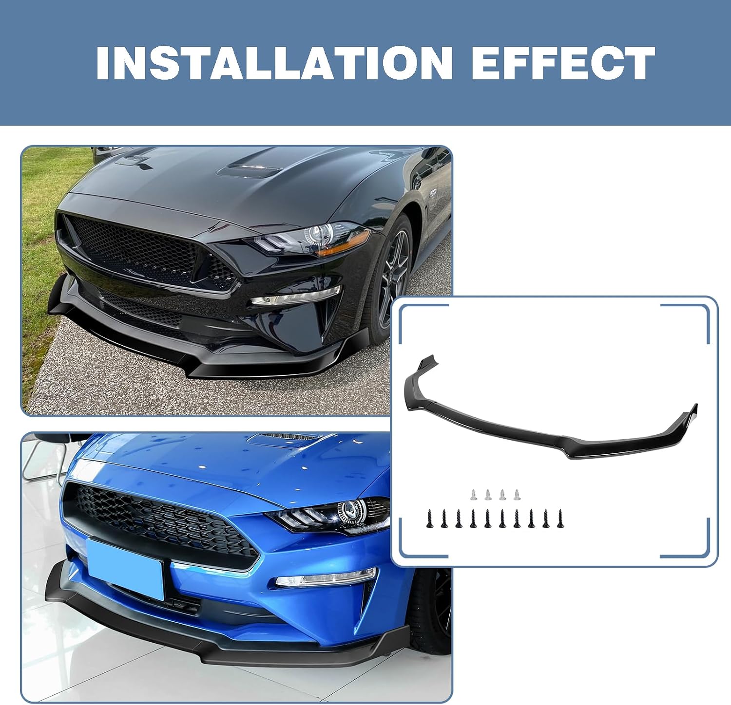 Front Bumper Lip Chin Spoiler fit for Ford Mustang Coupe Bullitt 2019-2020, for Ford Mustang Convertible EcoBoost/EcoBoost Premium/GT Premium 2018-2023 3-Piece Front Lip Gloss Black
