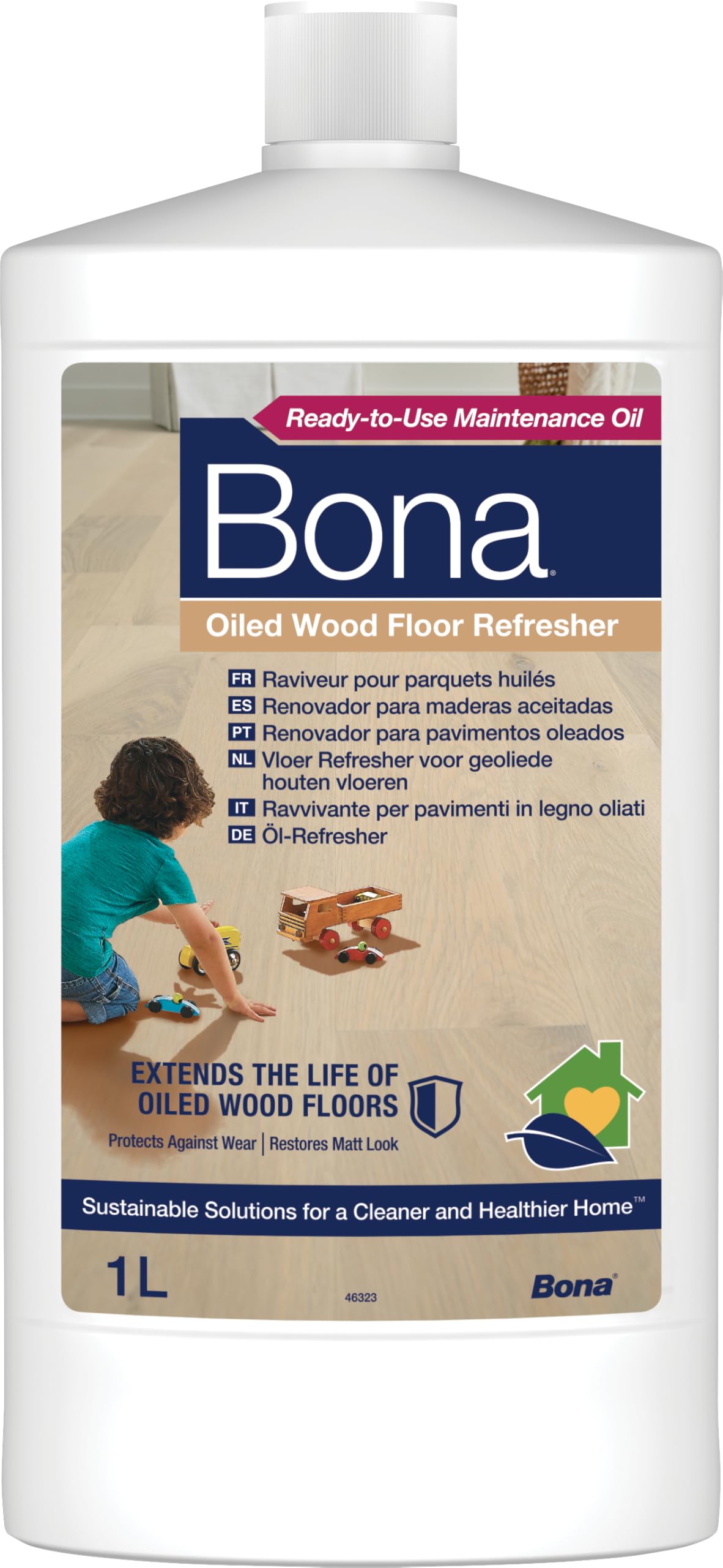 Bona rinfrescante per pavimenti in legno oliato 1 L, olio per la cura del parquet, per pavimenti oliati, pulizia del parquet oliato, rinfresca