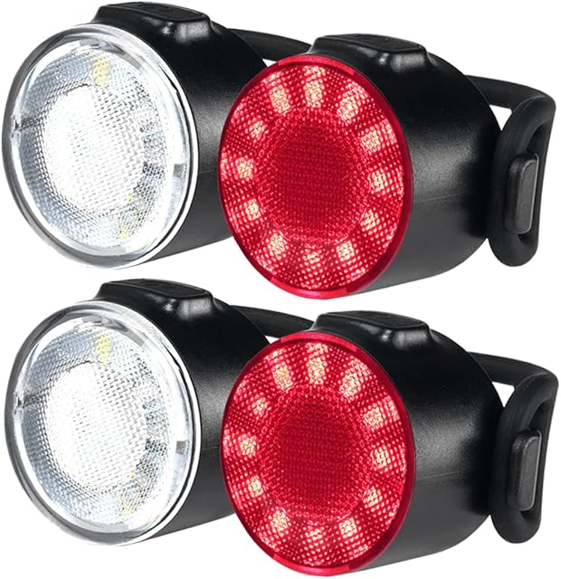 MOGZZi LED Bike Lights, 2 Set USB Rechargeable Super Bright 6 Light Mode Options Waterproof Bicycle Lights Set, Front and Rear Combinations Small LED Cycling Lights for Mountain or Road Bike