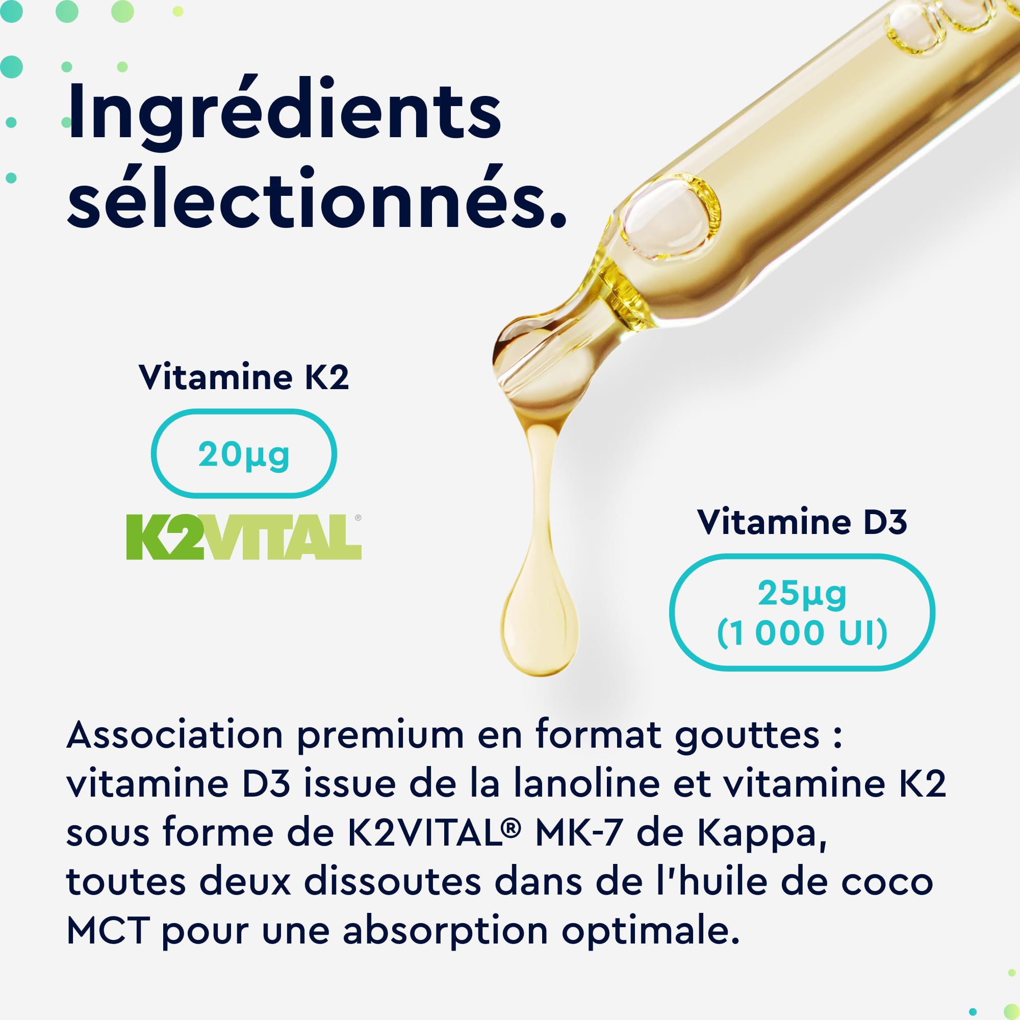 Vitamine D3 K2 en Gouttes 50ml, K2 MK7 99,7+% All-Trans (K2VITAL® by Kappa) Hautement Dosée, Soutien les Os, les Dents et le Système Immunitaire, 100% Végétalien, Sans Additifs