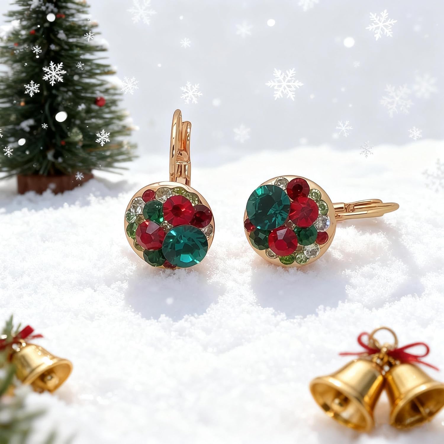 Multicolored Austrian Crystal Leverback Earrings for Women 14K Gold Plated Dangle Hoop Earrings Hypoallergenic Jewelry