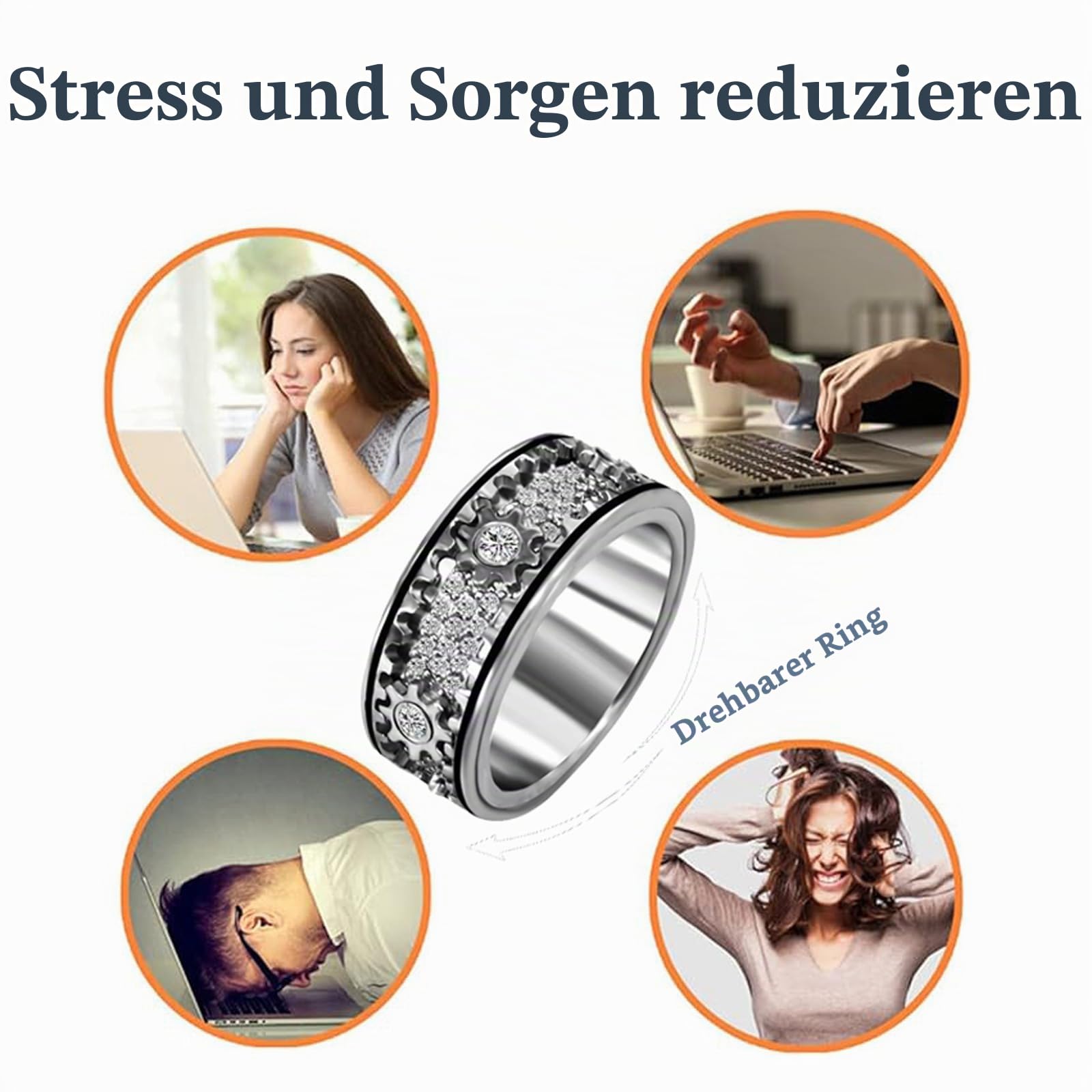 SkyFace Fidget Spinner Ring Silber 925, Anti stress ring Drehbar Damen Herren Anti-angst Spinner Ringe, ADHS Ringe zum Drehen, Zahnrad Ring Drehbar, Geschenke Schmuck mit Ringbox