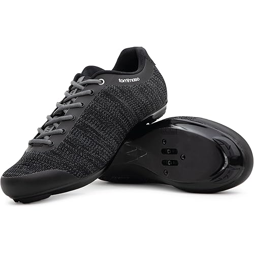 Tommaso Strada Aria Knit Lace Up Dual Compatible Road Bike, Indoor Cycling Shoe and Bundle, SPD, Delta, Black