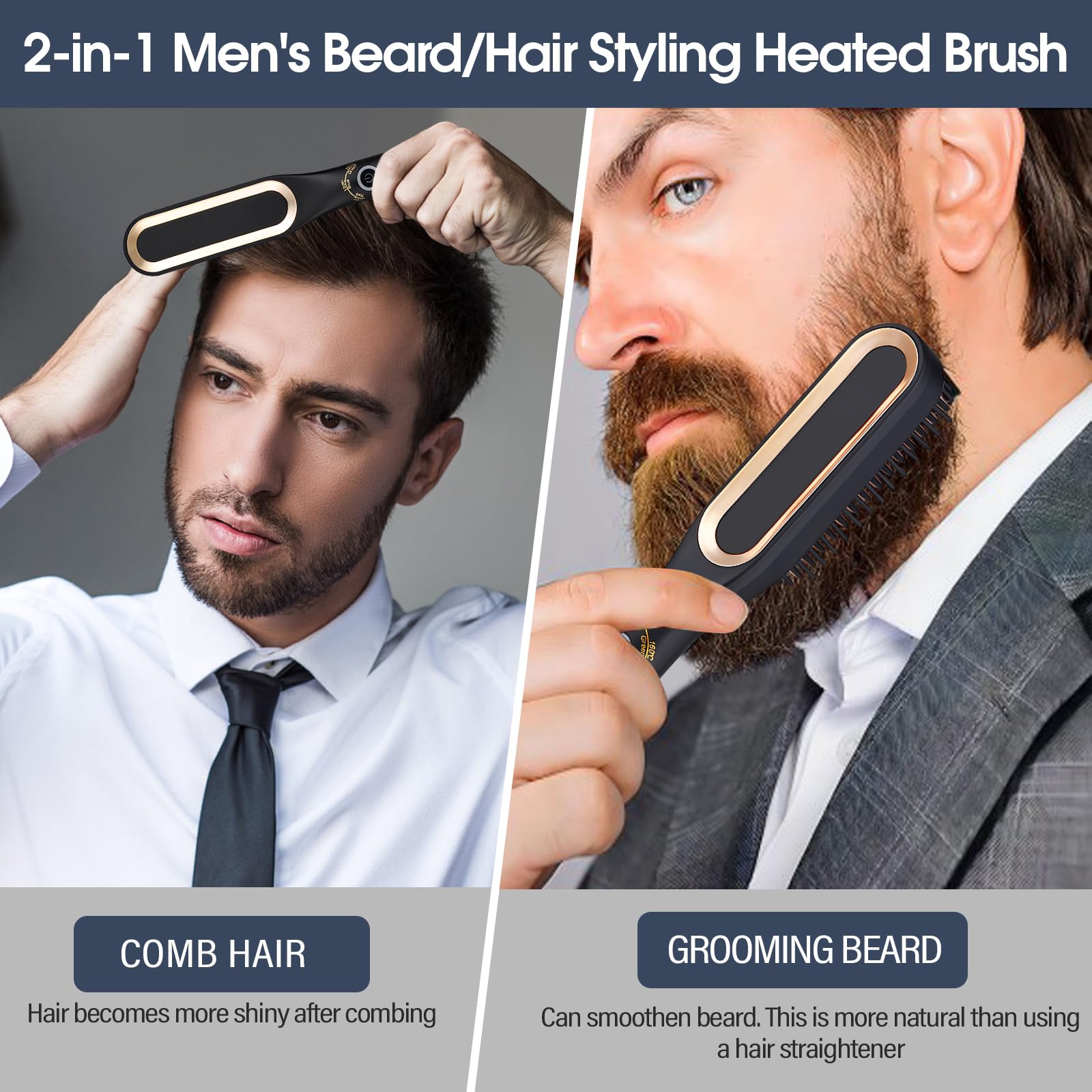 Journeyside Piastra per Barba Uomo, Mini Spazzola Lisciante per Capelli Corti,Piastra per Capelli e Barba Uomo, Regolabili 160℃/190℃/220℃, Piastra per Barba Capelli per Modellare Barba e Capelli