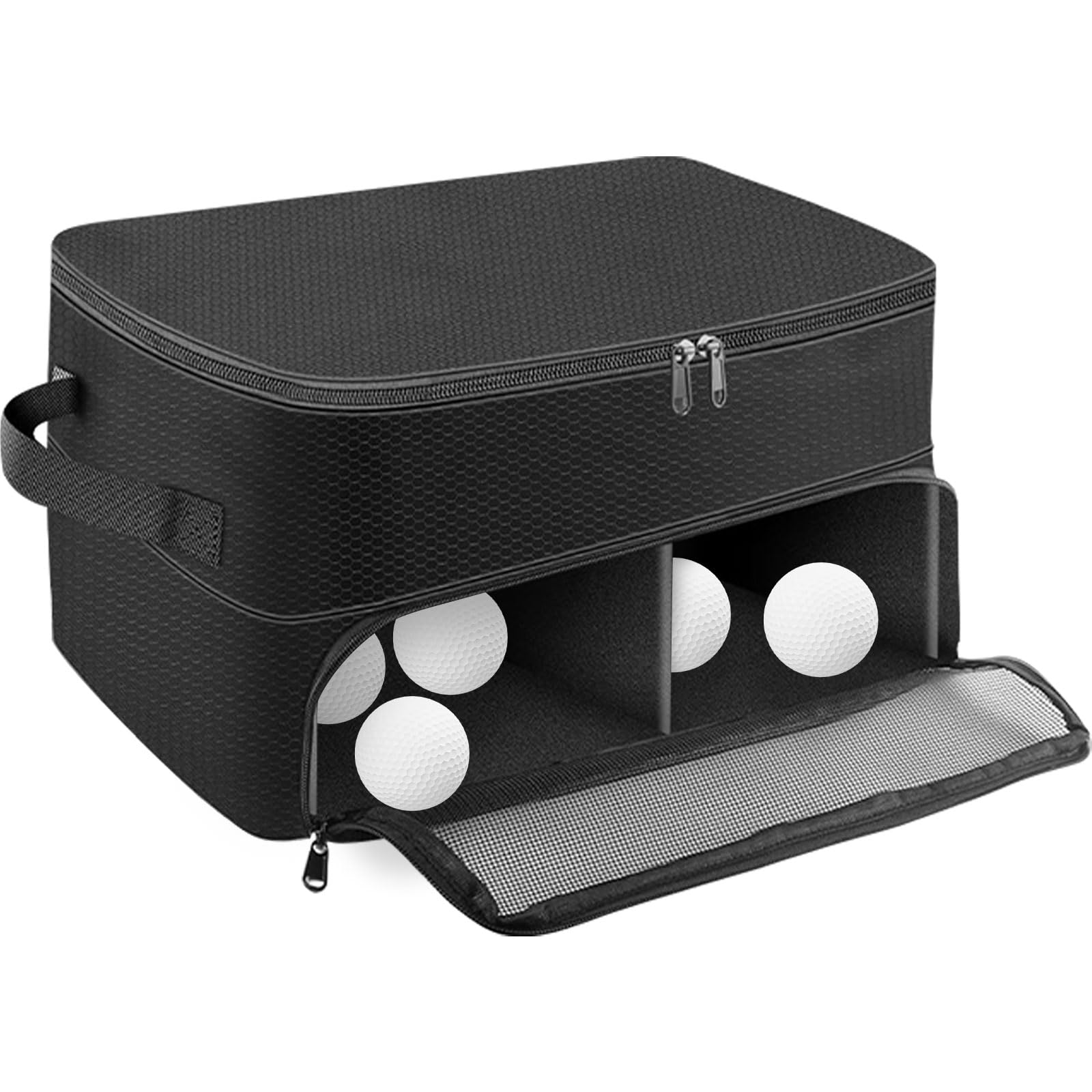 JAMHEXOU Golf Accessory Organiser, Travel Bag Golf Shoe Bag Gifts for Men with 5 Separate Ventilated Compartment for 2Pair Shoes, Bag Car Storage Box for Golf Gear and Accessories, Golf Gifts