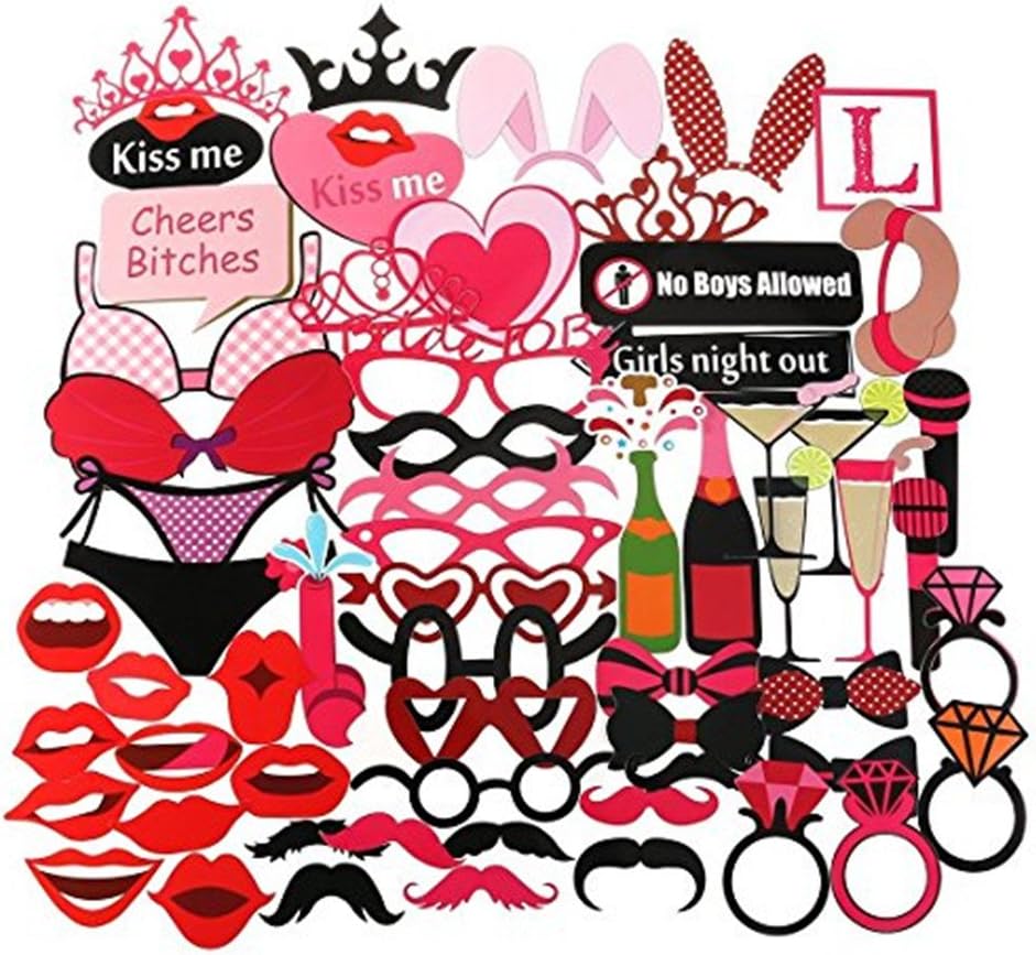Colorful Sexy Props,Smozer 61 pcs Photo Booth Props Party Favor for Wedding Party